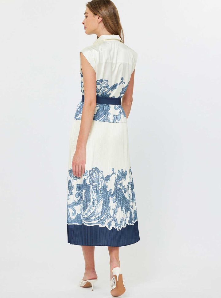 Printed Pleated Midi Shirt Dress