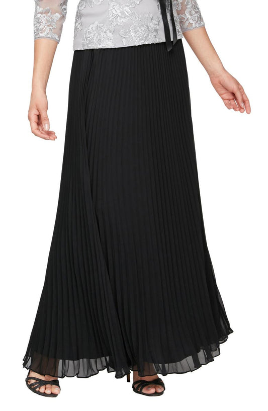 The Long Pleated Chiffon Skirt in black color. Available at Kadou Boutique.