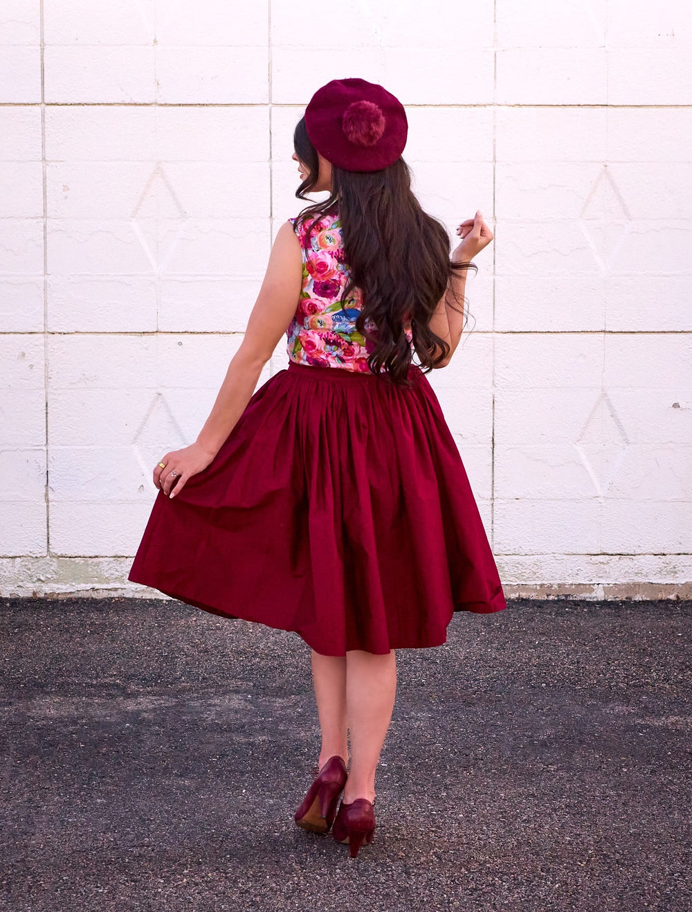Peggy Swing Skirt in Burgundy from KADOU Boutique