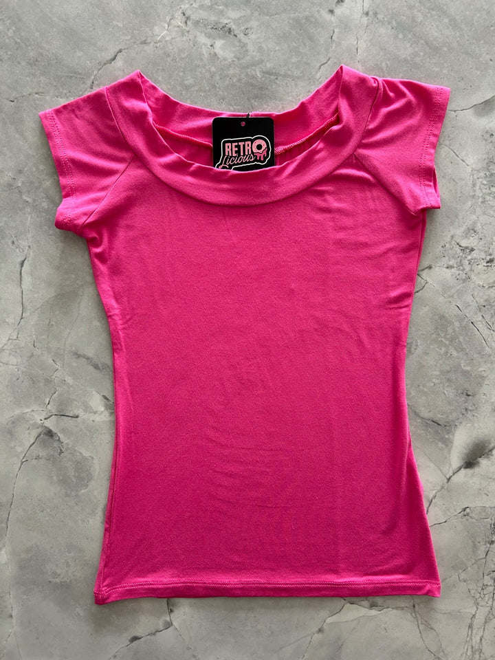 Retro Boat Neck Top in Hot Pink from KADOU Boutique