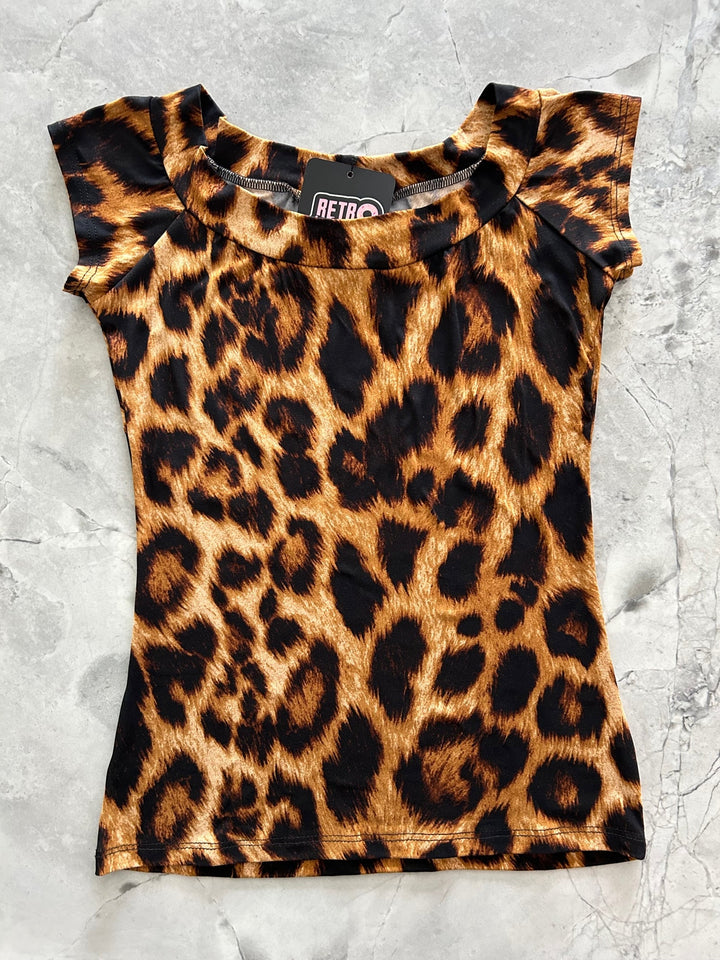 Retro Boat Neck Top in Leopard from KADOU Boutique