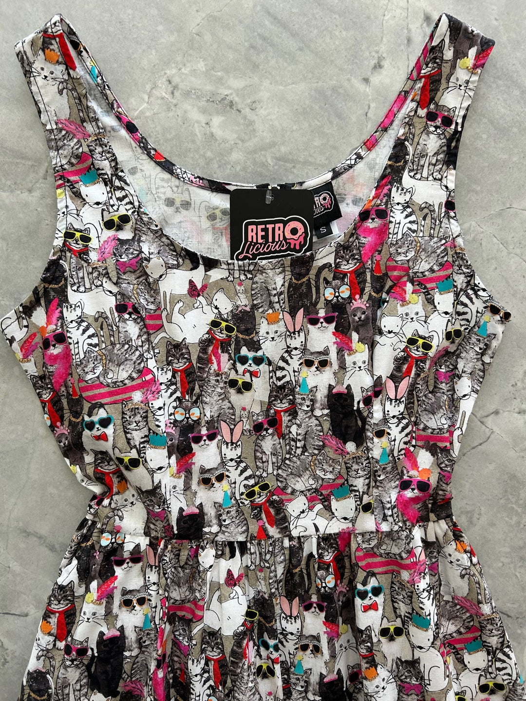 Cool Cats Shorter Length Fit &amp; Flare Dress