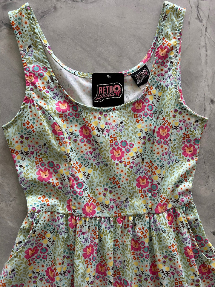 Floral Cats Fit &amp; Flare Dress