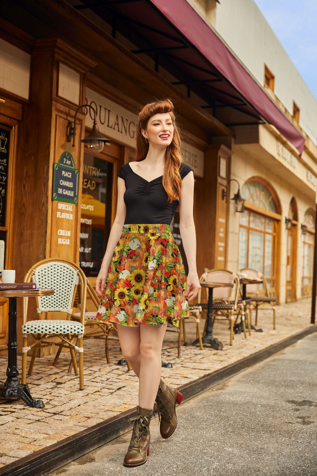 Sunflower &amp; Pumpkin Skater Skirt from KADOU Boutique