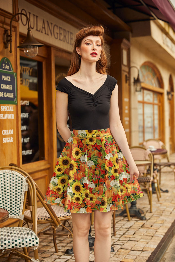 Sunflower &amp; Pumpkin Skater Skirt from KADOU Boutique
