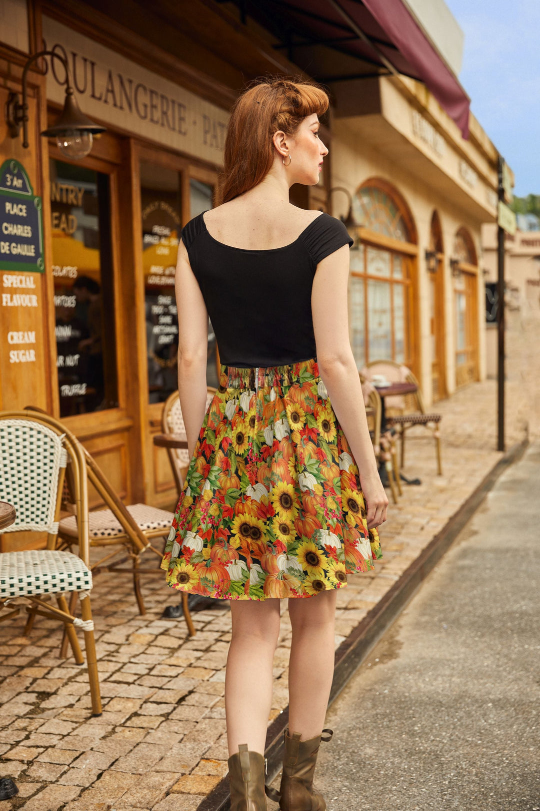 Sunflower &amp; Pumpkin Skater Skirt from KADOU Boutique