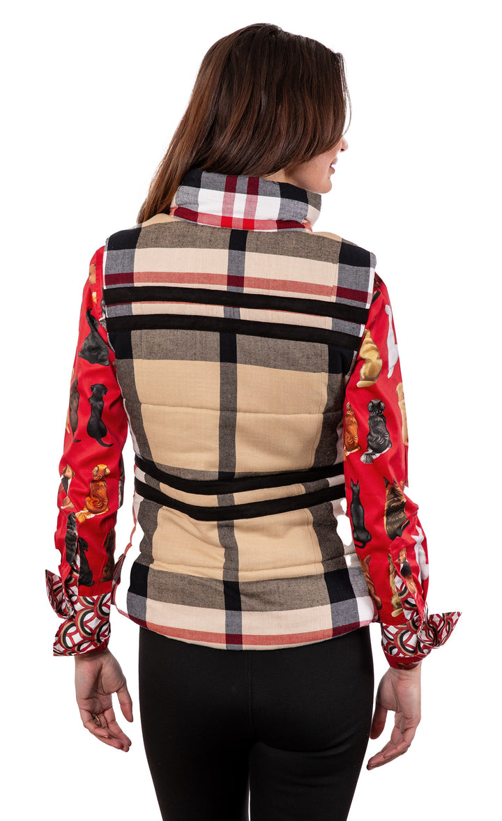 Rosey Vest Khaki Red Yarndyed Flannel