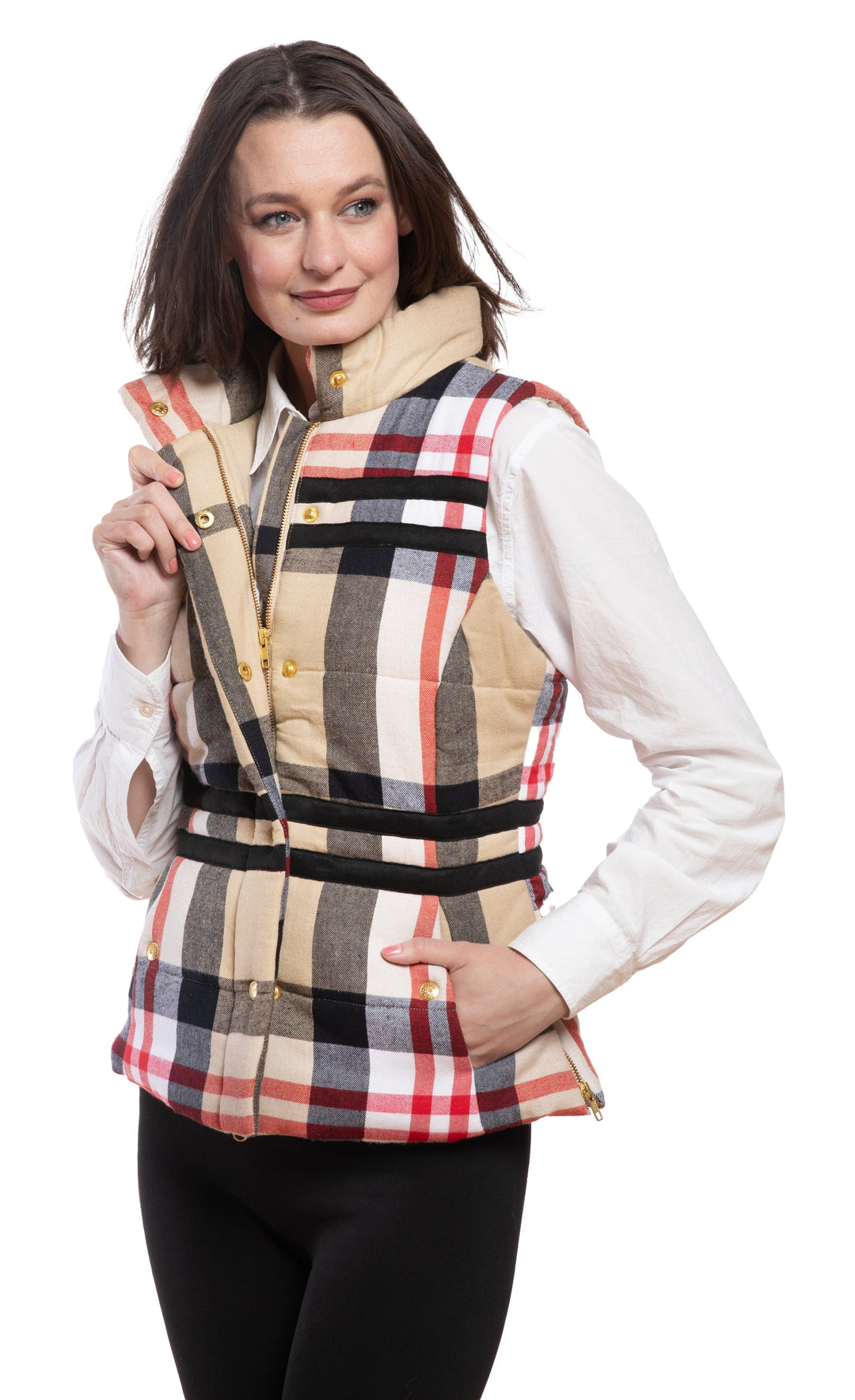 Rosey Vest Turquoise Chocolate Yarn-Dyed Plaid