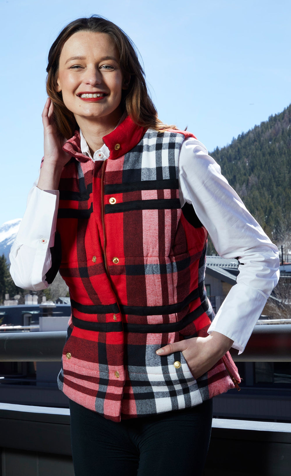 Rosey Vest with Contrast Lining in Red Yarndyed Flannel Plaid from KADOU Boutique