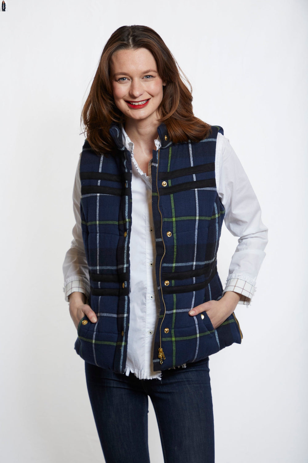 Rosey Vest with Contrast Lining in Indigo Yarndyed Flannel Plaid from KADOU Boutique