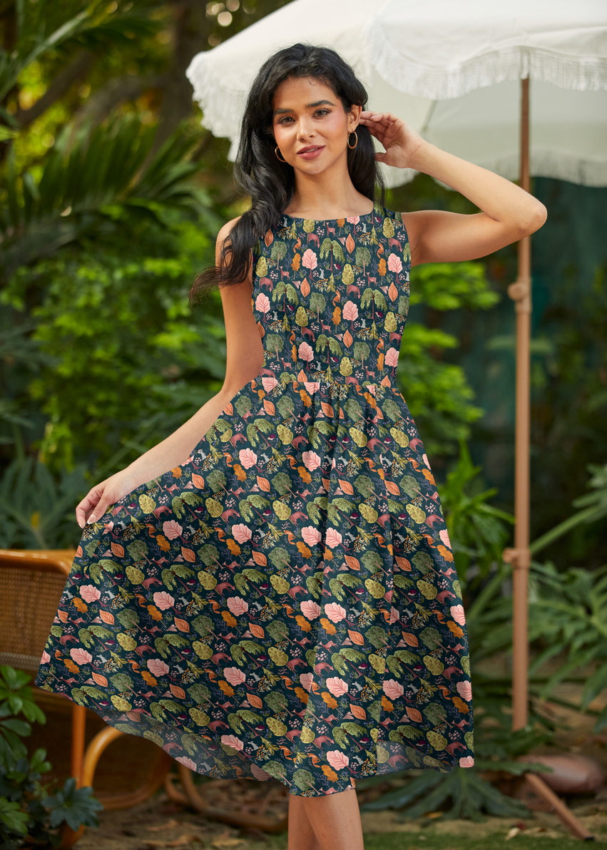 Woodland Midi Dress in Navy from KADOU Boutique