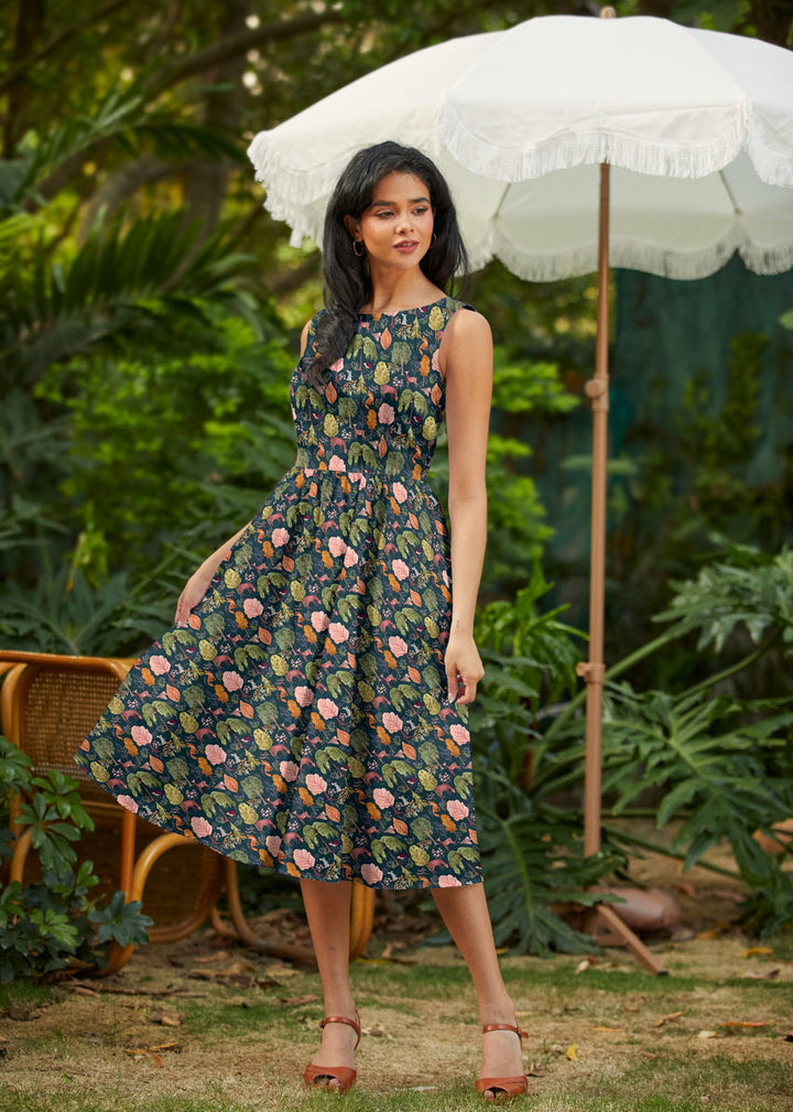 Woodland Midi Dress in Navy from KADOU Boutique