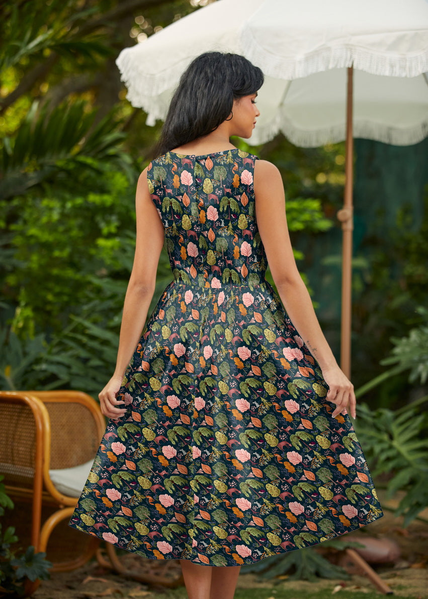 Woodland Midi Dress in Navy from KADOU Boutique