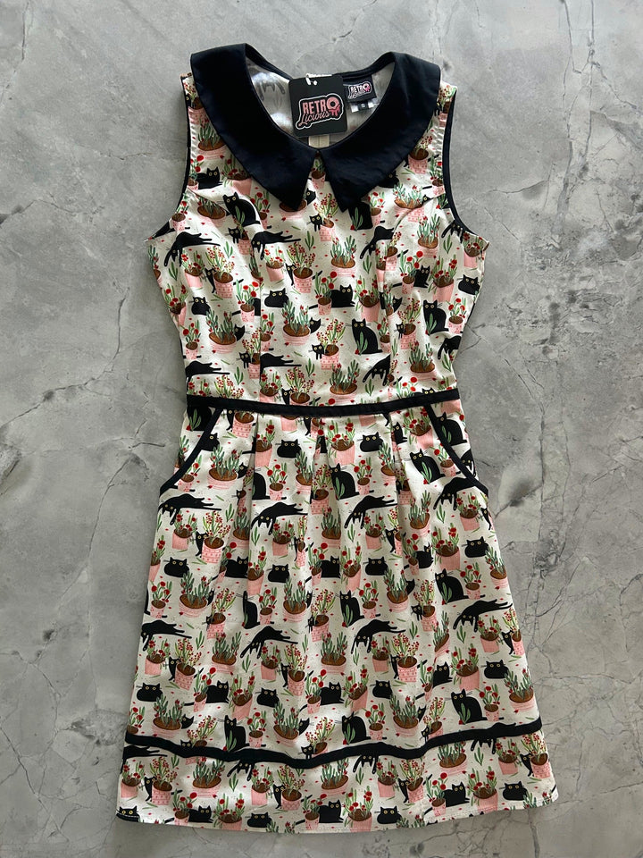 Cats &amp; Plants Collared Dress