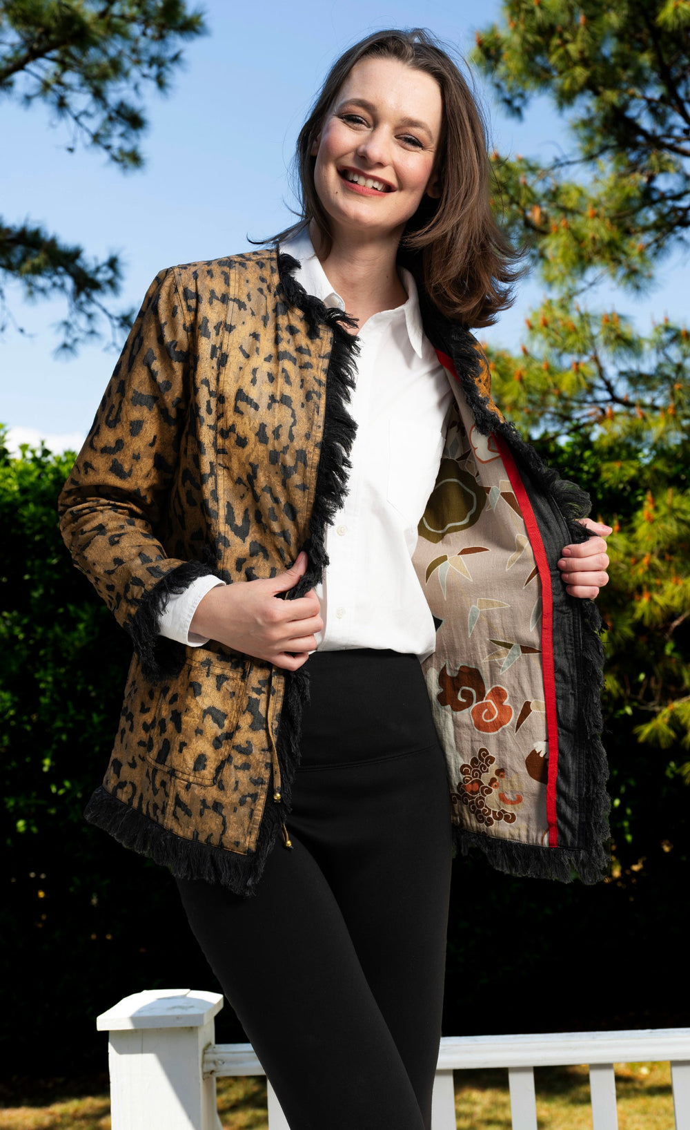 Fringed Jacket Animal Print On Denim from KADOU Boutique