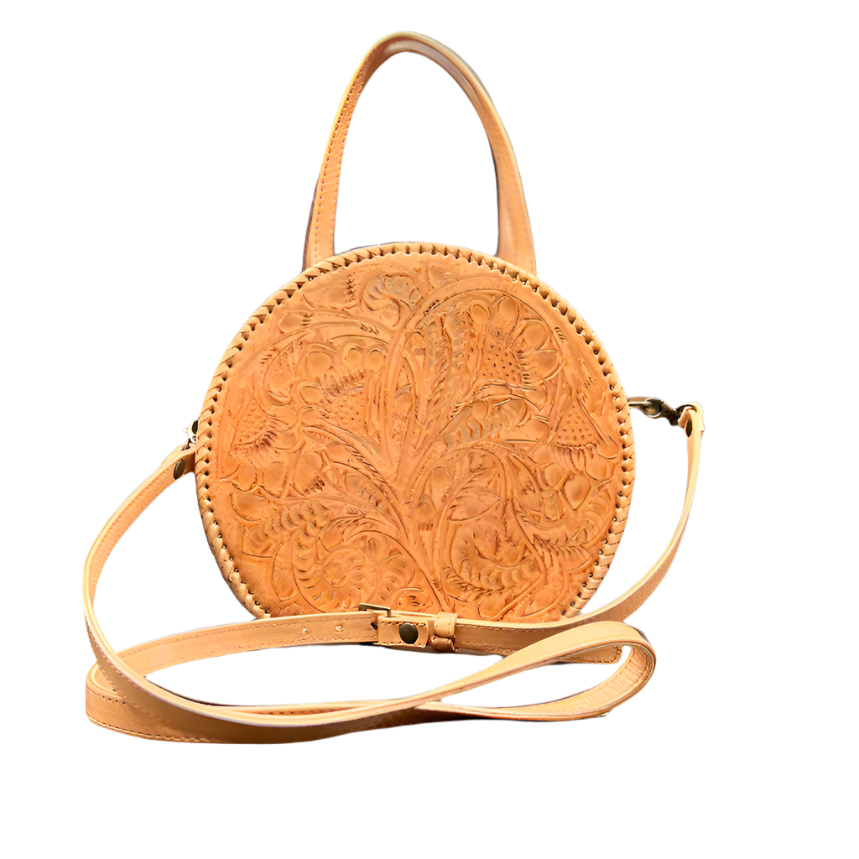 The Dixie | Hand-Tooled Leather Canteen Handbag from KADOU Boutique