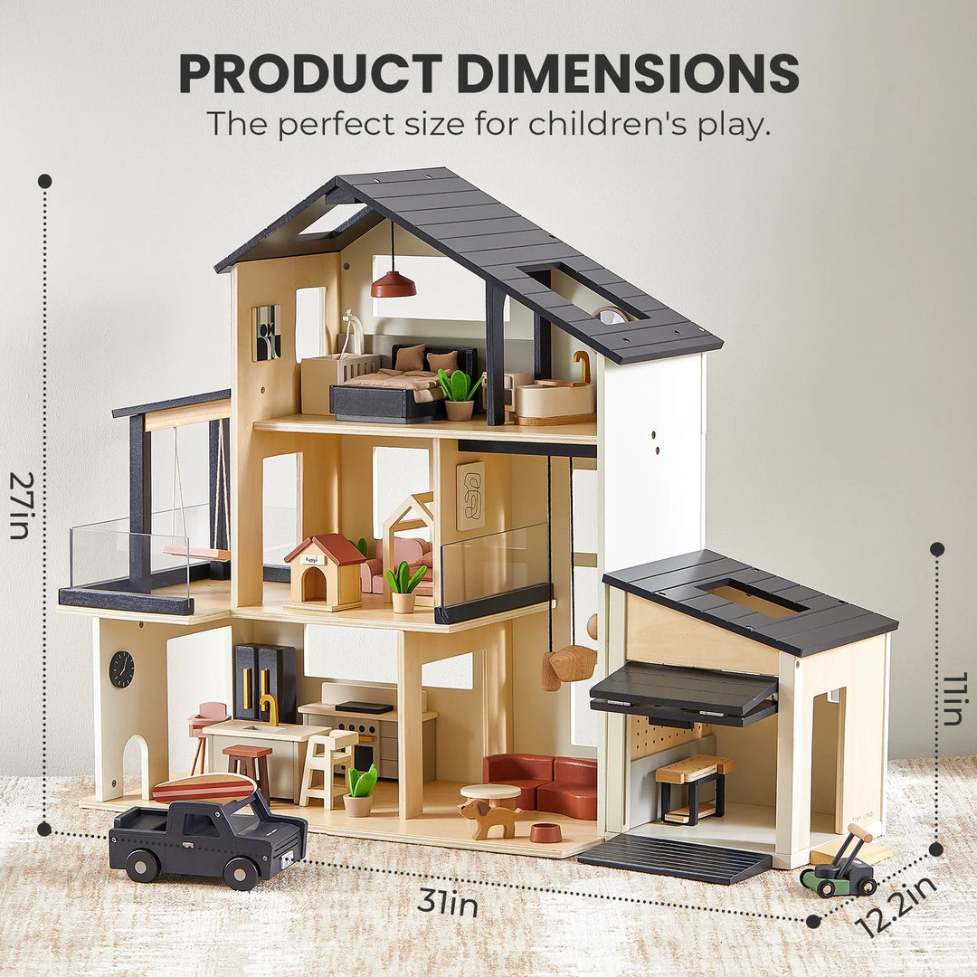 Sweet Family Gift Set: Black Dollhouse &amp; Dollhouse Garage &amp; Extra Dolls Set