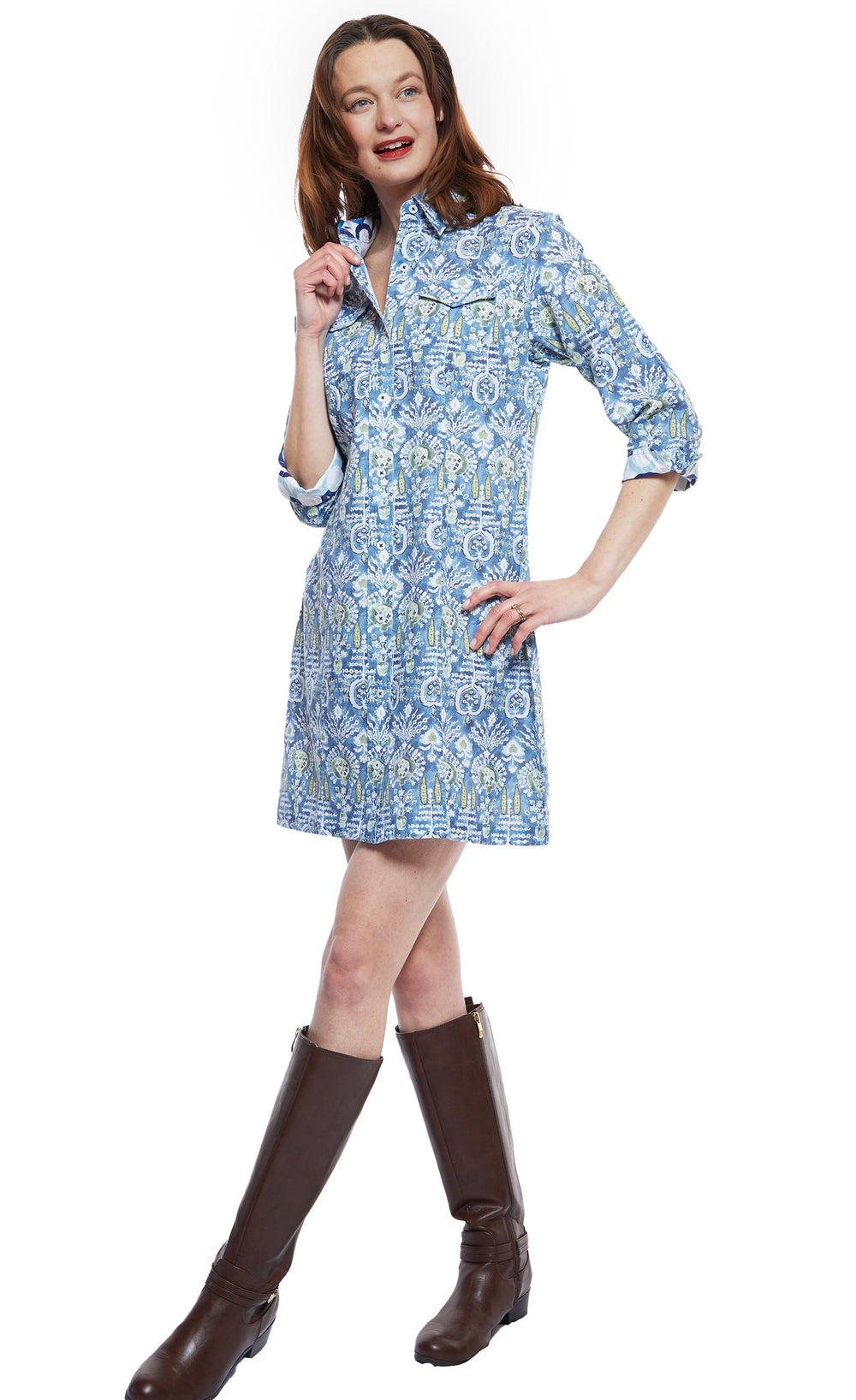 Sag Harbor Dress with Blue Kilim Print from KADOU Boutique