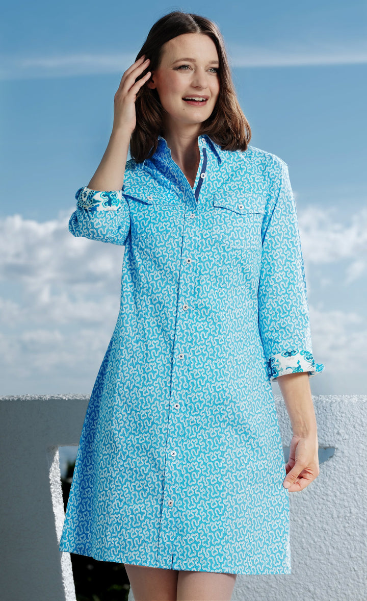 Sag Harbor blue coral print shirtdress from KADOU Boutique