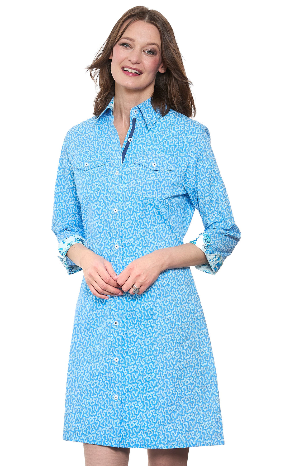 Sag Harbor blue coral print shirtdress from KADOU Boutique