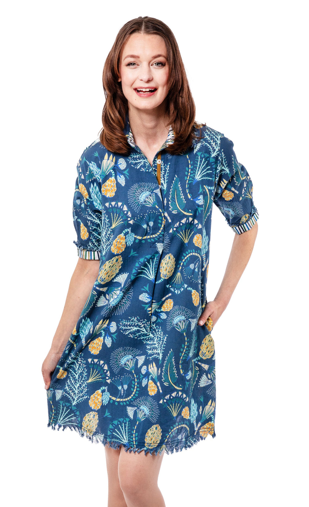 Chatham Dress Blue Underwater Print from KADOU Boutique
