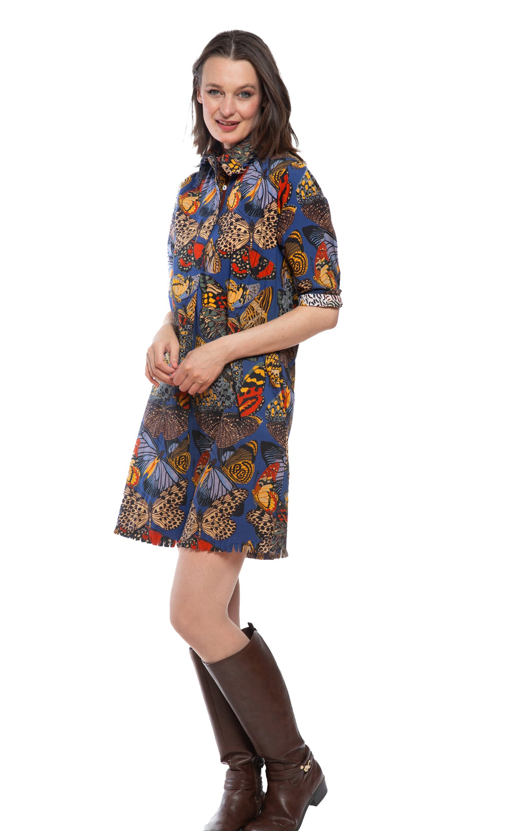 Chatham Dress Blue Butterfly Print from KADOU Boutique