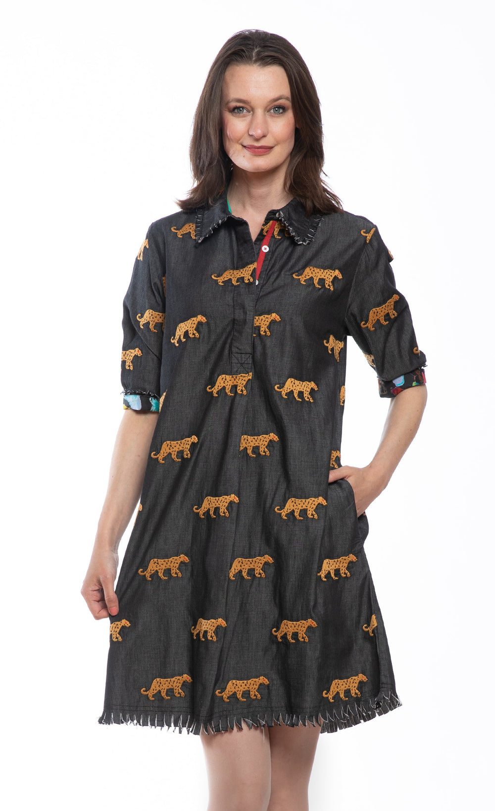 Chatham Dress Black Cheetah Embroidery Dress from KADOU Boutique
