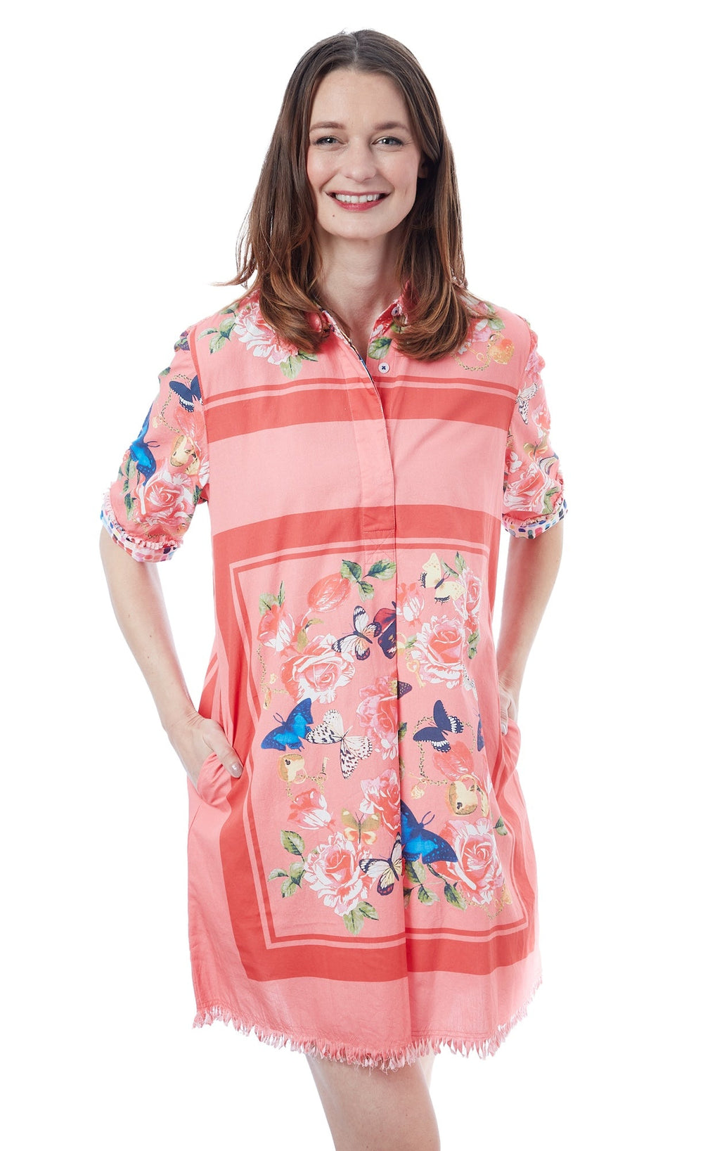 Chatham Dress Pink W Butterflies from KADOU Boutique