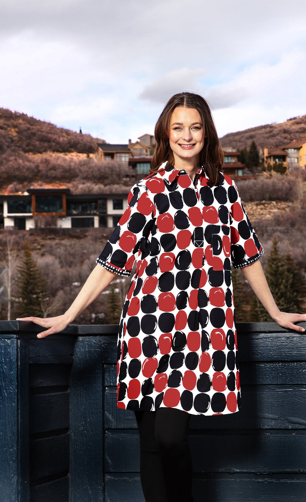 Monterey Dress Red Black Big Dot from KADOU Boutique