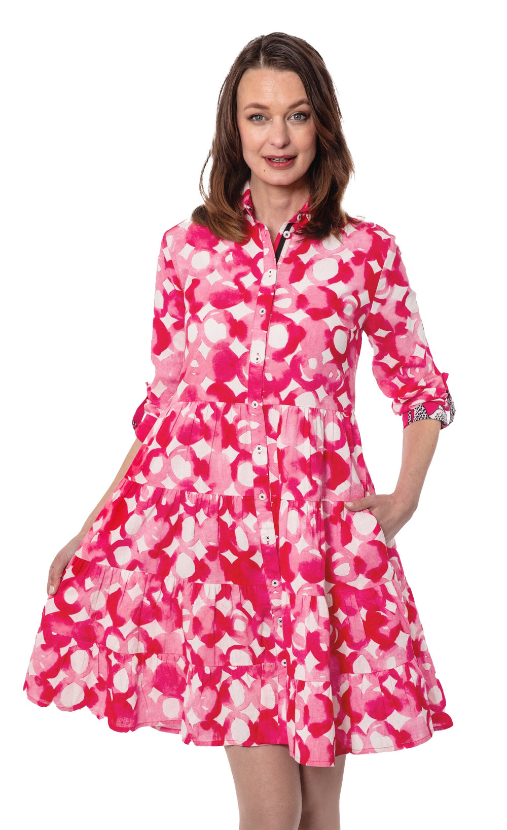 Delray Dress Pink Watercolor Print from KADOU Boutique