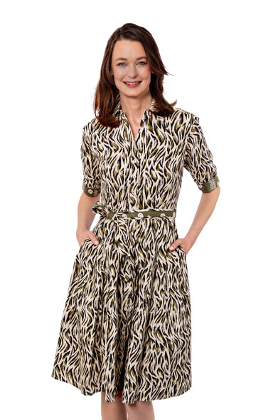 Mrs. Maisel Olive Green Print Dress from KADOU Boutique