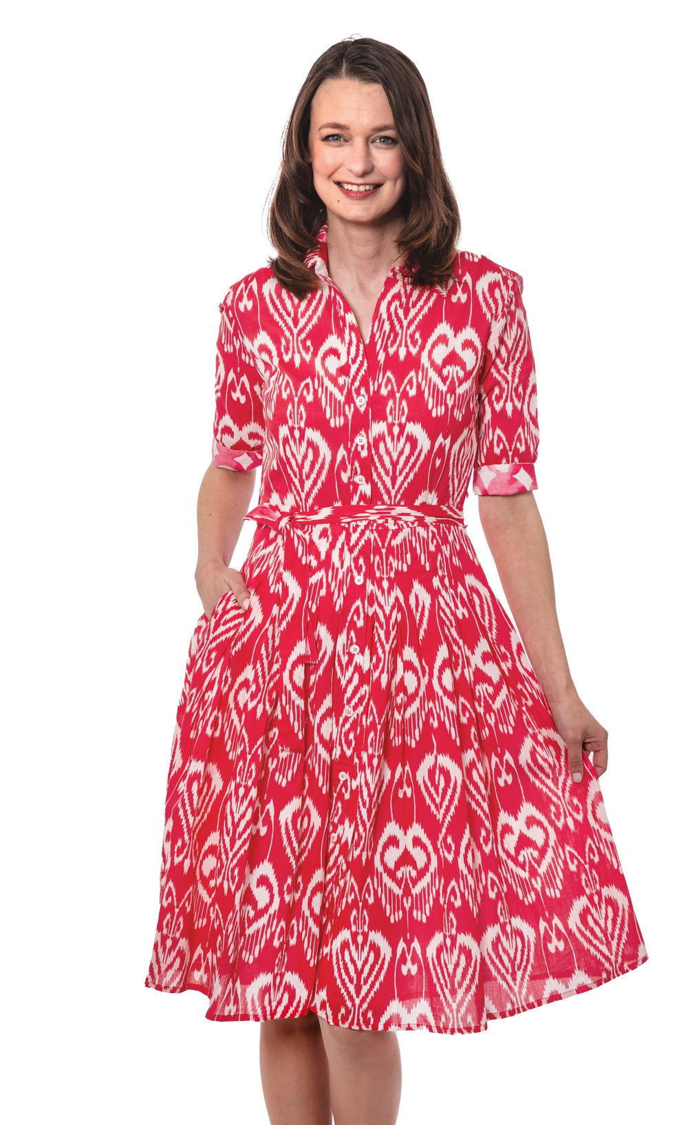 Mrs Maisel Dress Pink White Ikat from KADOU Boutique