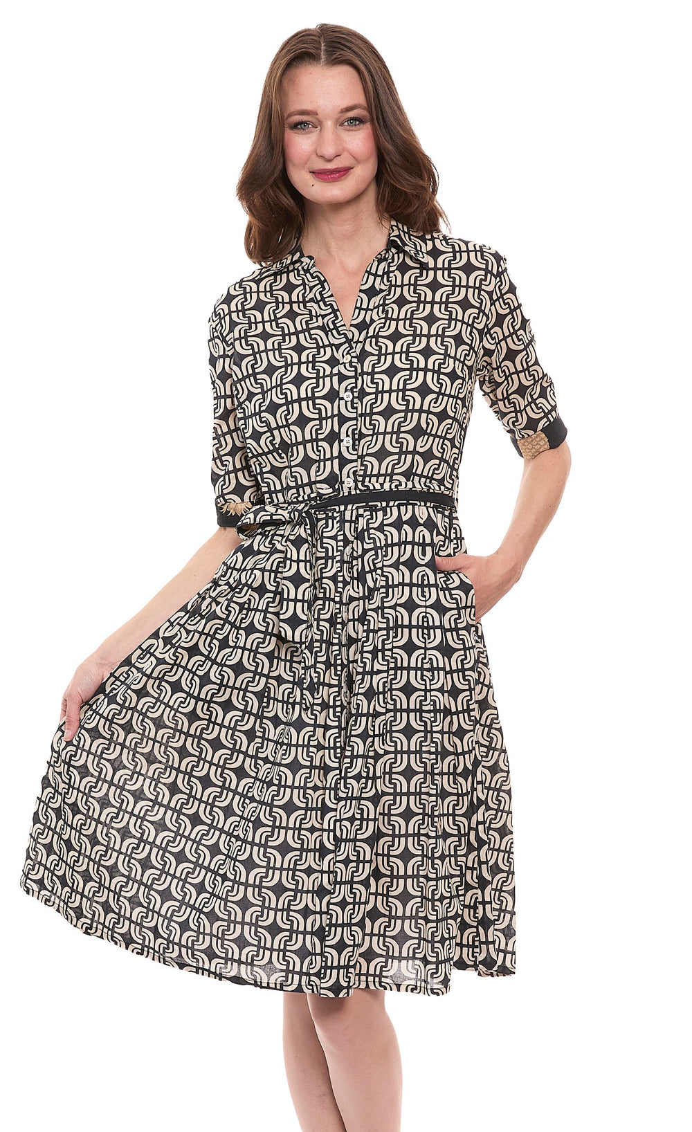Mrs Maisel Dress Black Ivory Geo Print Cotton Voile from KADOU Boutique