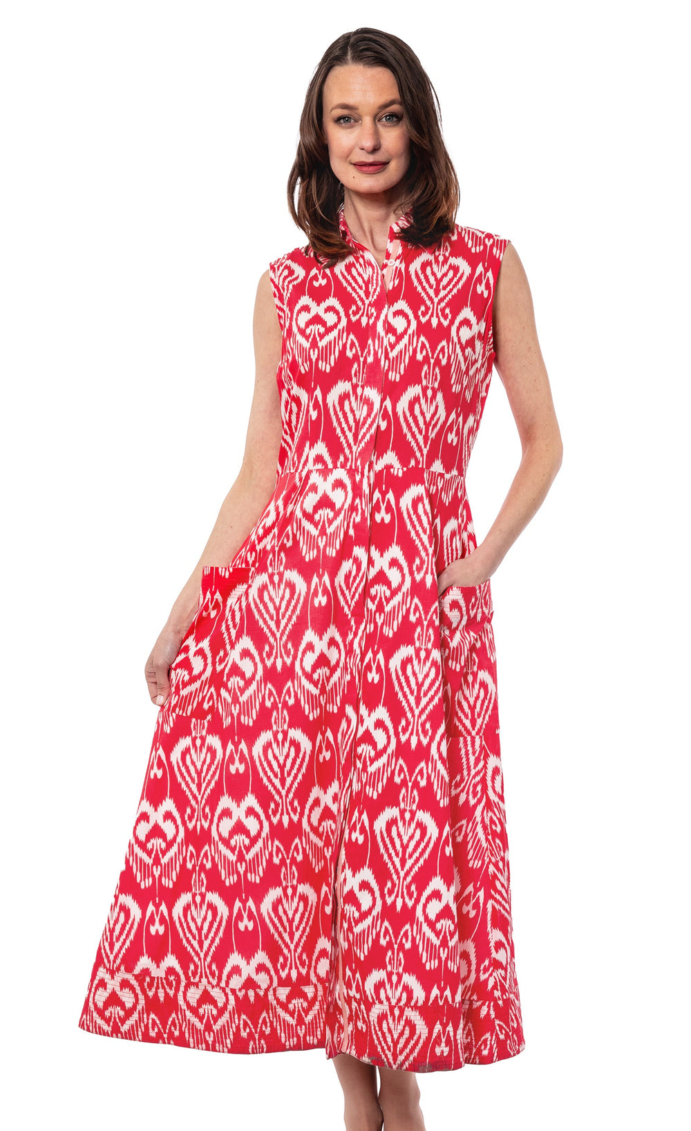 Sea Island Dress Pink White Ikat from KADOU Boutique