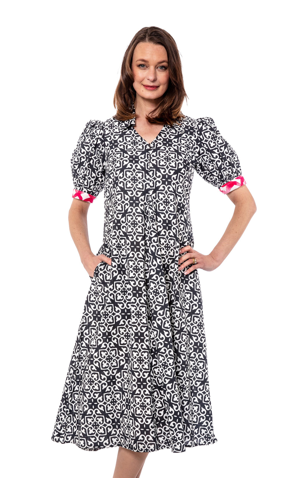 Montauk Dress Black White Geometric from KADOU Boutique