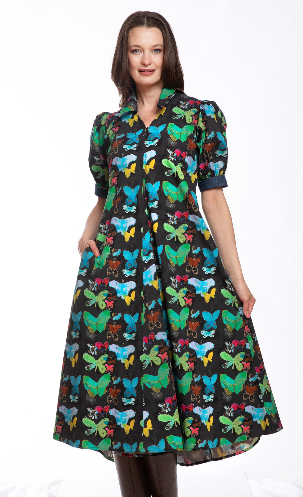 Montauk Dress Black with Butterfly Print from KADOU Boutique