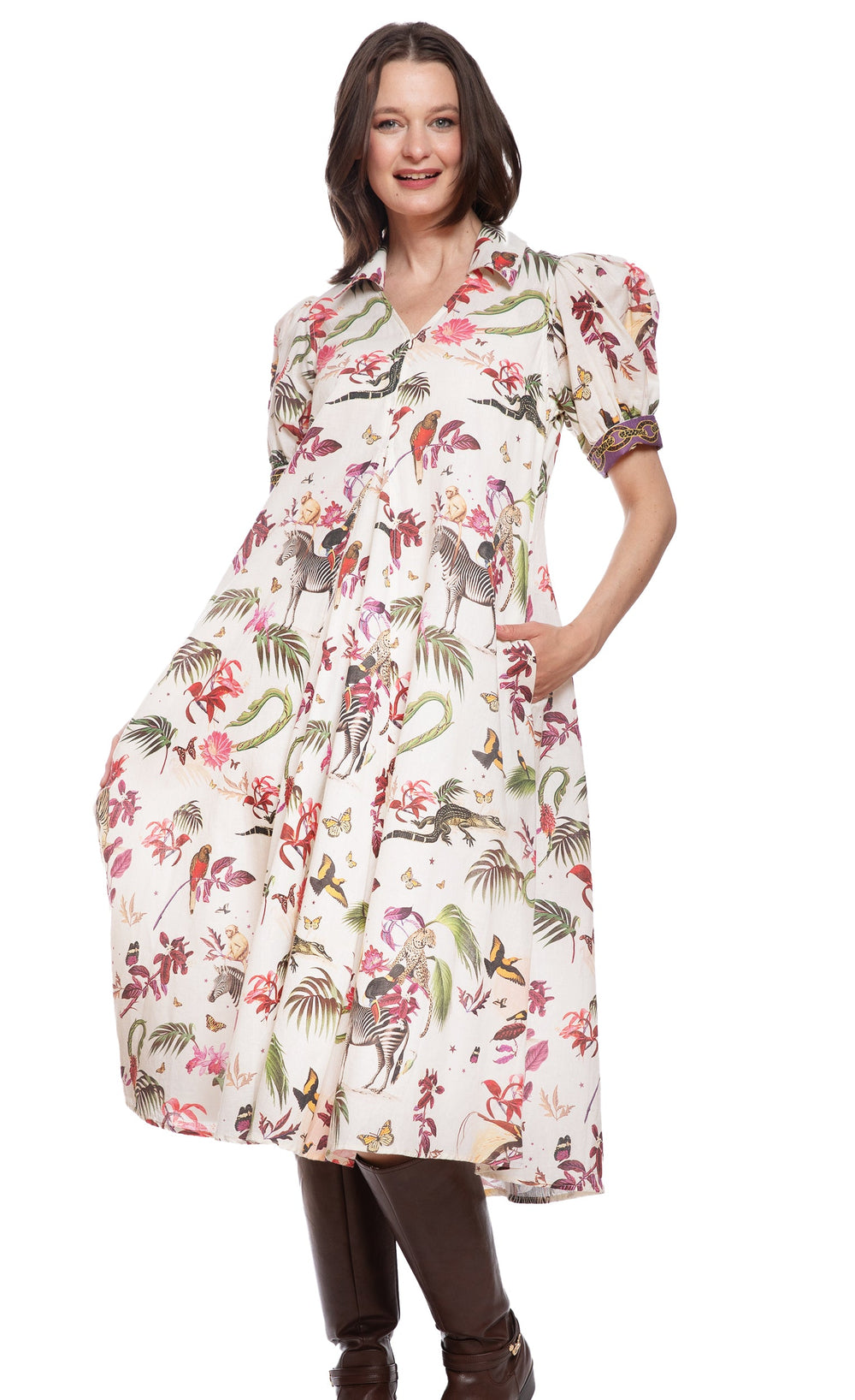 Montauk Dress Violet Safari Print from KADOU Boutique