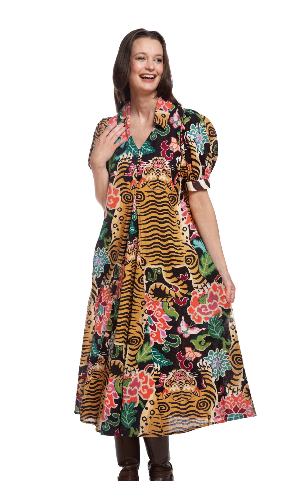 Montauk Dress Tiger Rug Print from KADOU Boutique