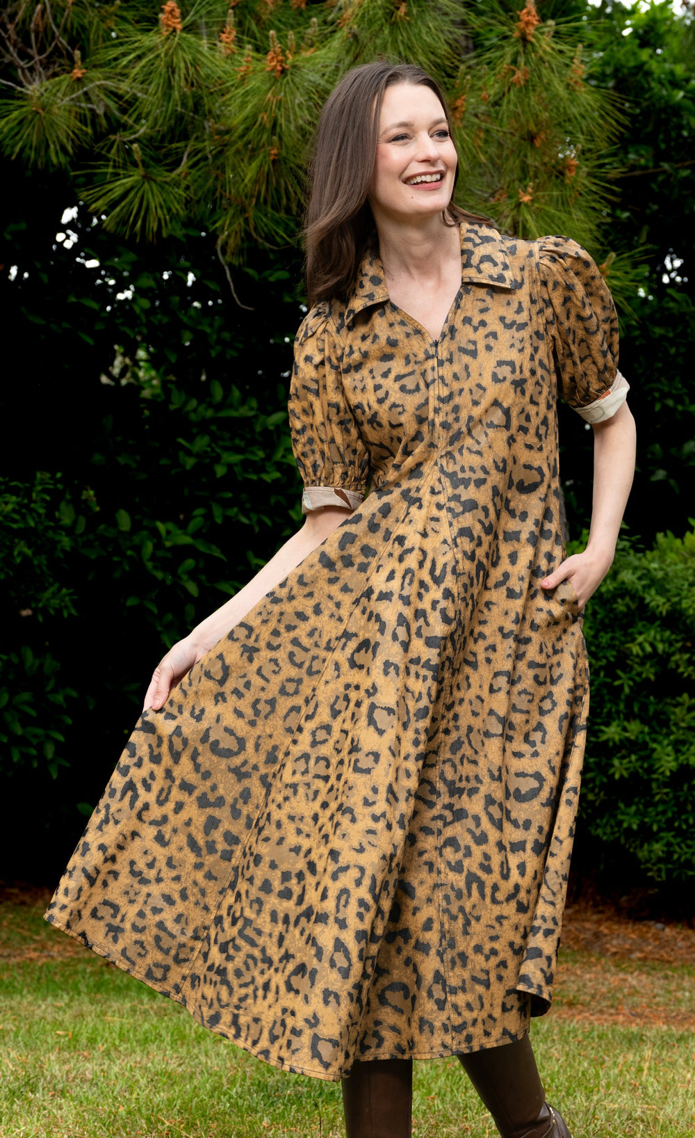 Montauk Dress Cheetah Print On Denim from KADOU Boutique