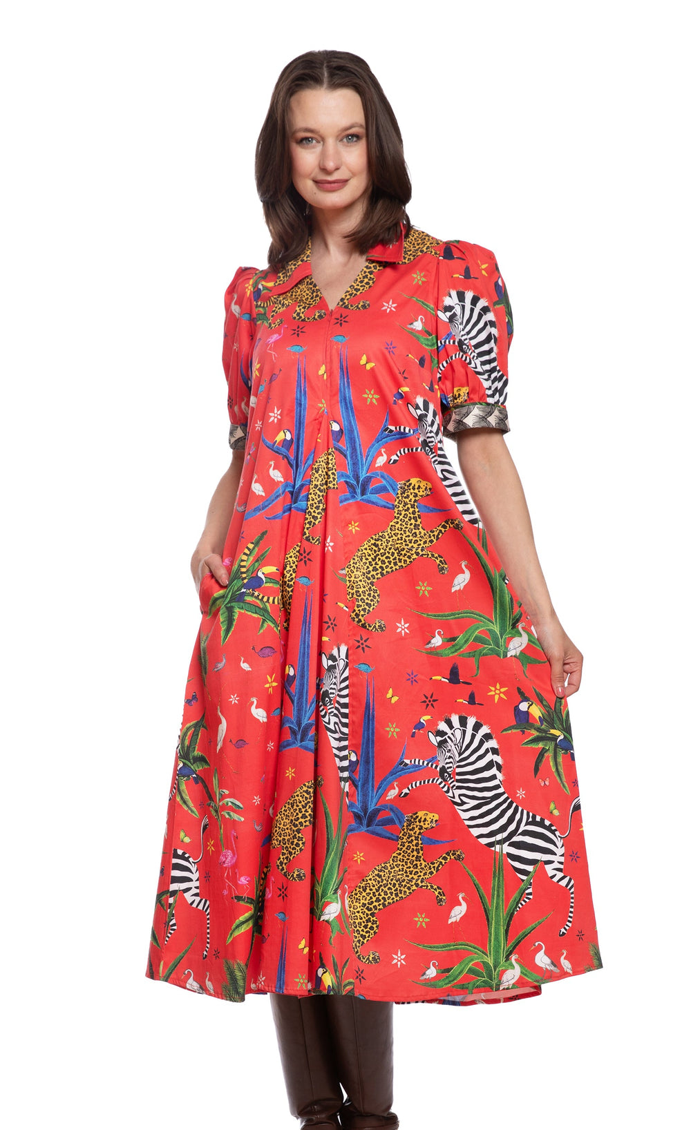 Montauk Dress Red with Zebras from KADOU Boutique
