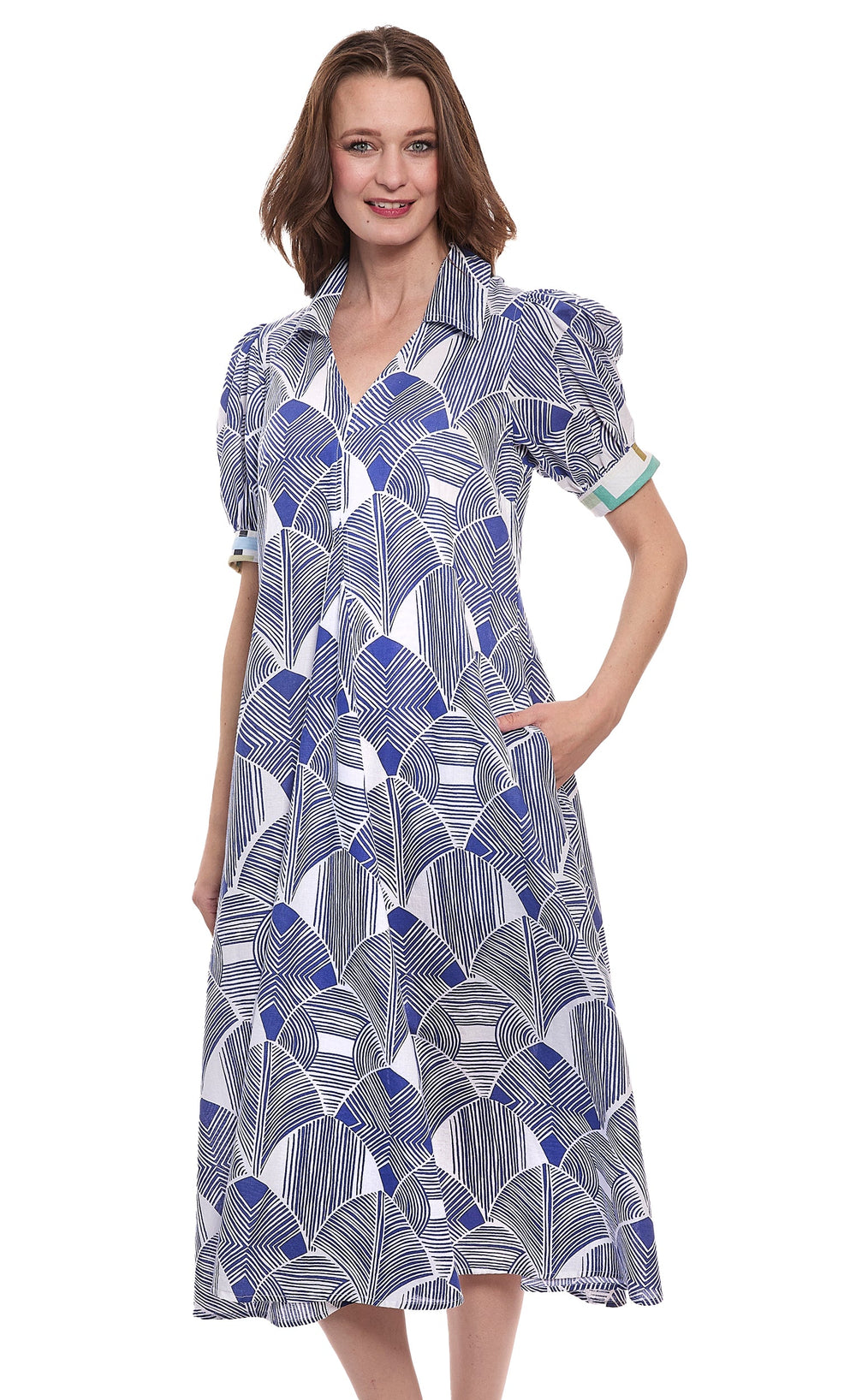 Montauk Dress Navy White Geo from KADOU Boutique