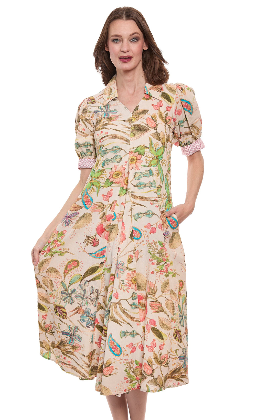 Montauk Dress Linen Cotton Floral Print from KADOU Boutique