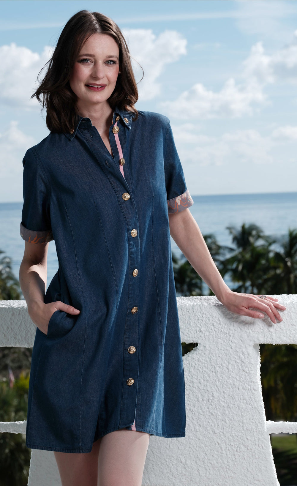 Newport Dress Denim with Gold Buttons from KADOU Boutique