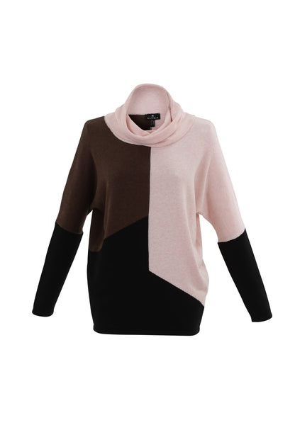 Cowl Neck Color Block Sweater