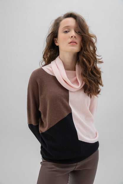 Cowl Neck Color Block Sweater