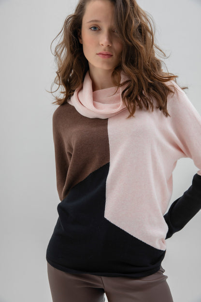 Cowl Neck Color Block Sweater