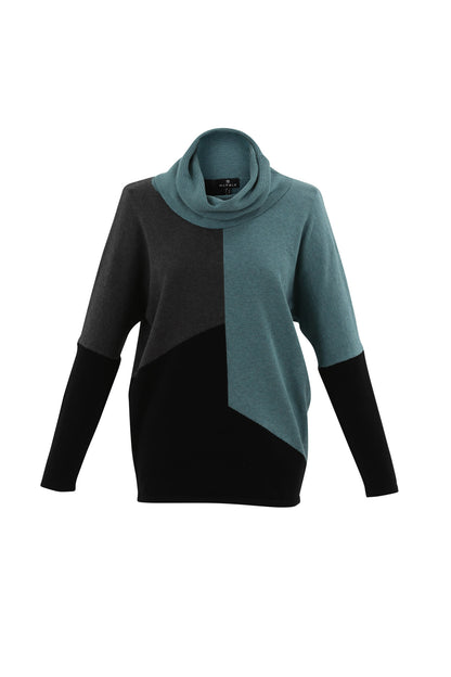 Cowl Neck Color Block Sweater