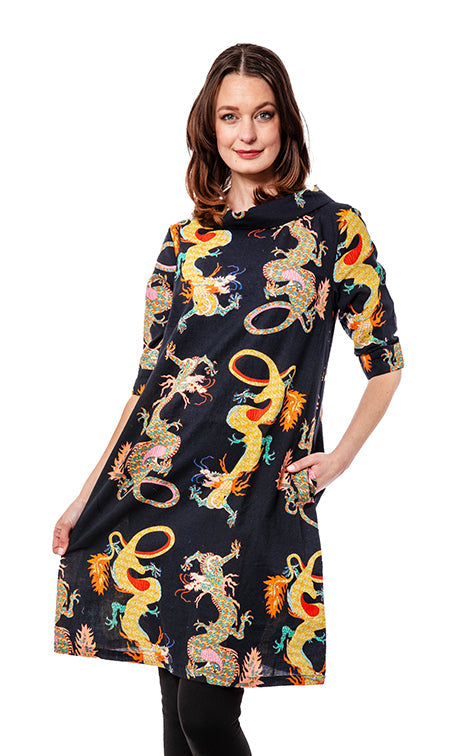 Audrey Retro Dress Black Dragons from KADOU Boutique
