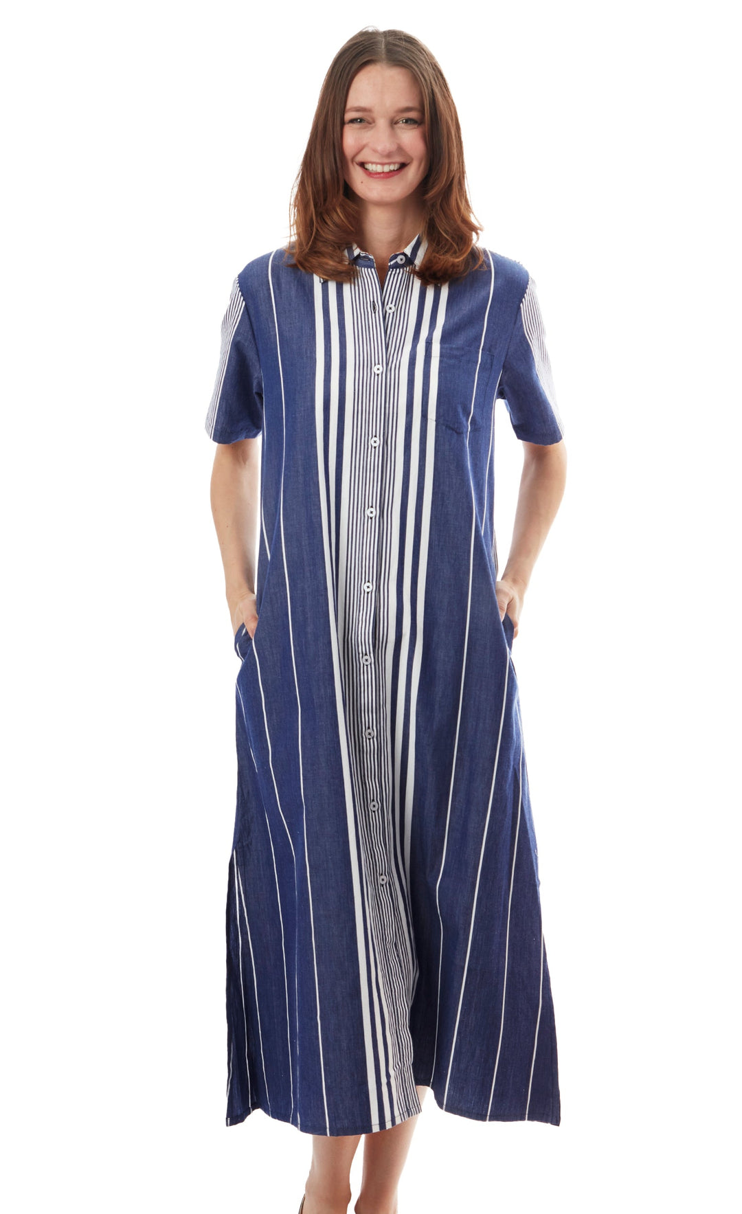 Breakers Dress Long Navy White Stripes from KADOU Boutique