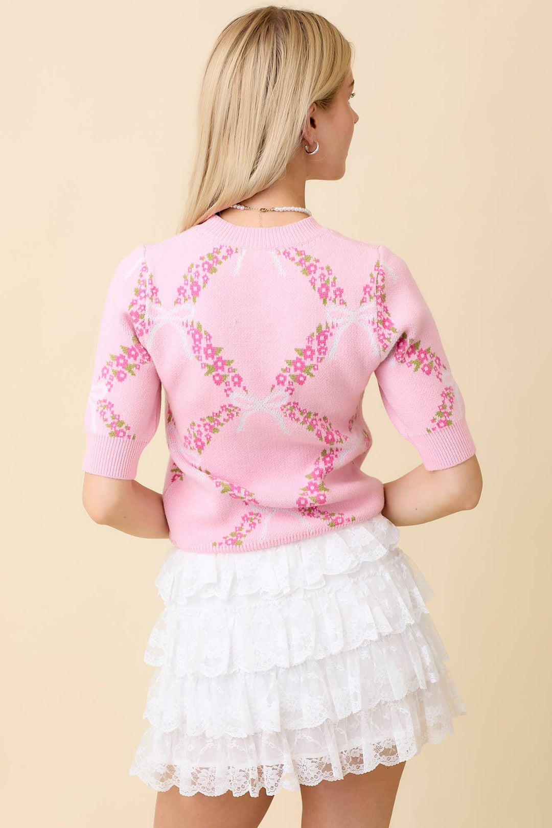 Floral Ribbon Print Sweater Knit Top
